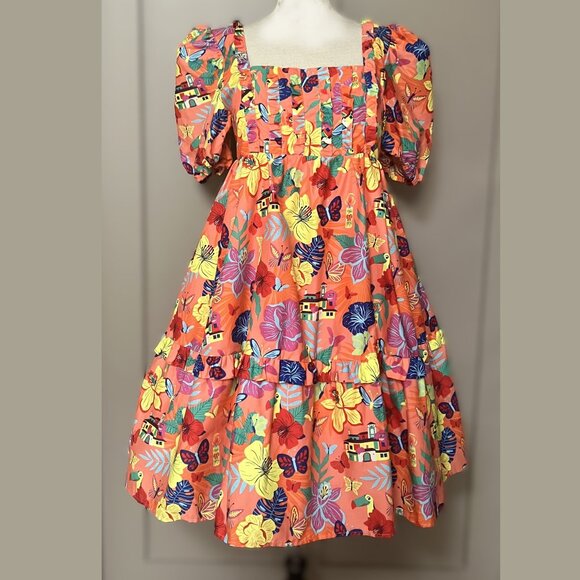 NEW Disney Parks Encanto Dress Womens Large Orange Yellow Midi Casa Madrigal NWT - Picture 1 of 13